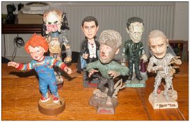 Collection Of Six Horror Film Bobble Head Figures, comprising Frankenstein, Dracula, The Mummy's