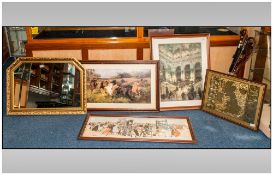 Collection Of Four Framed Prints And A Decorative Wall Mirror