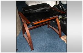 Teak And Glass Computer Workstation, Monitor Shelf & Pull Out Keyboard Shelf With Bentwood Legs. 35½