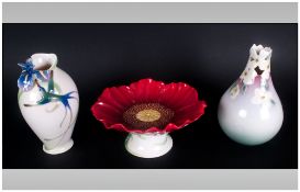 Franz - Fine Hand Painted Porcelain Vases ( 2 ) In Total and Red Poppy Pedestal Bowl. 1/ Humming