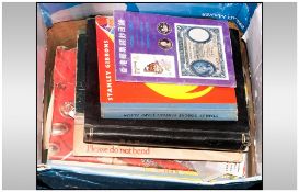 Box Full Of Mostly Related Stamp Items, includes albums, stamps, both mint & on paper.