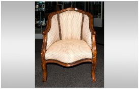 Carved Beech French Style Bedroom Tub Chair In Louis Style On Shaped Cabriole Legs, upholstered back