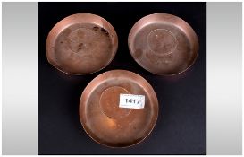 Three Copper Embossed Ashtrays Of George V & Queen Mary  advertising Daimler, Motor Cars. 5'' in