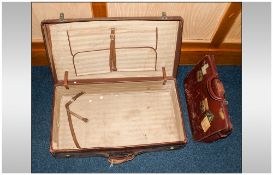 Early 20thC Leather Travelling Suitcase Together With A Leather Briefcase
