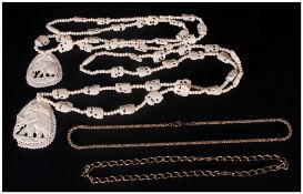 Two Ivory Bead Necklaces, Both With Small Carved Elephants Between Circular Ivory Pieces And A Large