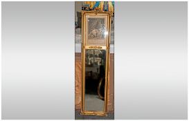 French Gilt Mirror with coloured print to the top panel, 'Le Lever' ladies boudoir scene, oblong