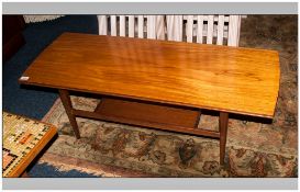Teak/Ash G Plan Style Coffee Table Raised On Square Tapering Legs With Cross Stretcher And Shelf,