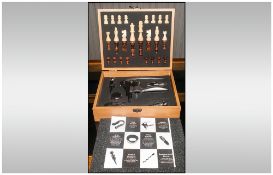 Cased Combination Gift Set, Hinged Lid With Chess Board Fitted Interior Containing Chess Pieces &