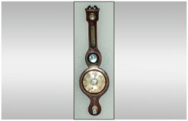 A Mahogany Wheel Barometer With Silvered Dial 'Hygrometer, Thermometer & Spirit Level' Mid 19th