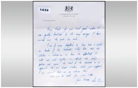 John Major/Conservative Party Politics Interest Downing Street Letter Headed Handwritten Letter