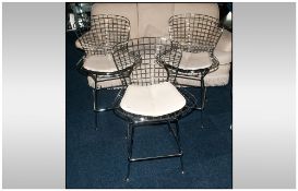 Set Of 3 Tall Contemporary Designer Chrome Breakfast/Bar Chairs, Chrome Basket Style With Cream