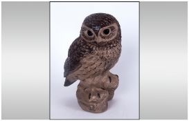 Poole Pottery Stoneware Owl Figure By Barbara Adams, Circa 1970's, The base incised script of