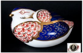 Royal Crown Derby Paperweight ' Quail ' Gold Stopper, Discontinued 1990. Complete with Box. 2.5
