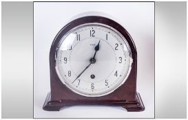 Enfield Art Deco Brown Bakelite Mantel Clock, Features Silvered Dial with Black Numbers. 8.5