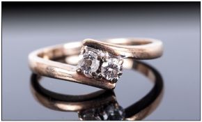 9ct Gold Diamond Dress Ring, Set With Two Round Brilliant Cut Diamonds On A Twist, Fully Hallmarked,