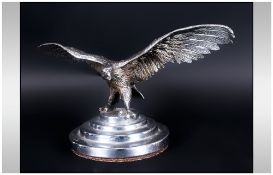 1930's Chrome Plated Car Mascot Of Large Size In The Form Of An Eagle With Spread Wings, mounted