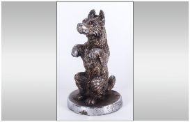 Nickel Plated Car Mascot In The Form Of A Begging Dog, Stamped Chorus Brand London To Base, 4¼