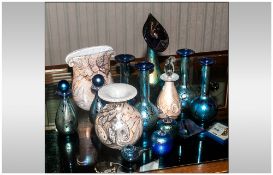 Collection Of 13 Gozo Glass Pieces, Vases, Apples, Pin Dish Etc.