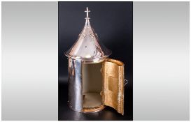 19thC Large Silver Plated Altar/Church Tabernacle Of Cylindrical Form, Removable Funnel Shaped Cover