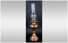 Edwardian Brass and Glass Table Oil Lamp, With Twin Burners. Working Condition. Stands 22 Inches
