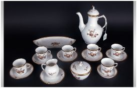 Royal Copenhagen Denmark Chocolate Set hand painted to the body with roses, Highlighted in giltwork,