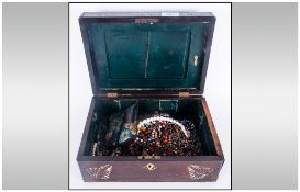 Victorian Rosewood Jewellery Box, Hinged Lid Inlaid With Mother Of Pearl, Interior Missing, AF