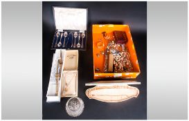 Mixed Lot Of Costume Jewellery And Oddments Comprising Ingersoll Stop Watch, Silver Chain & Pendant,