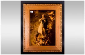 Large Chrystoleum On Glass Depicting Madonna With Cherubs Ascending To Heaven in gilt frame &