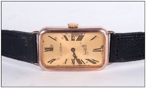 Vintage Luxor Tank Shaped Watch rose gold coloured metal casing, 17 Jewels, Incabloc SW/55 on