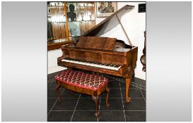 Eavestaff London Circa 1920's Walnut Baby Grand Boudoir Piano, supported on carved claw & ball legs,