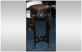 Chinese/Oriental Carved Hardwood Jardiniere Stand, The Top With Shaped Marble Inset, Height 36
