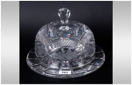 Large Heavy Crystal Glass Cheese Dome & Tray Acid Etched Decoration