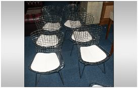 Set Of 6 Contemporary Designer Chrome Dining Chairs, Chrome Basket Style With Cream Leather Pads