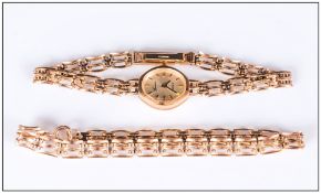 Ladies 9ct Gold Wristwatch And Matching Gate Bracelet.