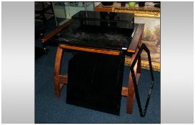 Teak And Glass Computer Workstation, Monitor Shelf & Pull Out Keyboard Shelf With Bentwood Legs. 35½