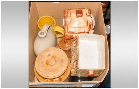 Box Of Miscellaneous Stoneware, Some Advertising, Homeopathic Etc.
