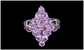 Pink Sapphire Cluster Ring, 2.5cts of round cut pink sapphires, one of the rarest colours of