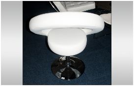 Contemporary Designer Chair  Modern White Leather Cushioned Circular Shape, Chrome Pedestal And