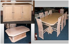 A Contemporary Dining Suite in bleached an rubbed oak, in the Ronnie Mackintosh Style Comprising 8