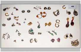 A Good Collection of Stone Set Silver Earrings. All fully marked. 25 pairs in total. Various