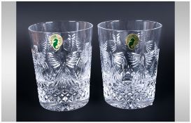 Waterford The Millennium Collection Crystal Pair of ' Peace ' Toasting Double, Old Fashioned Glasses