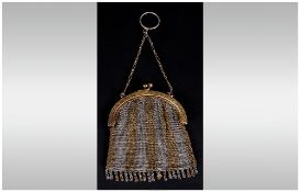 Antique Silvered Gilt Metal Purse, stamped to the rim (Goldin) with blue stone cartouches to the