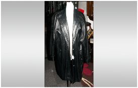 Ladies Black Leather Jacket, cuff sleeves, fully lined. Button fastening with belt