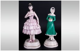 Goebel Vintage Huldah Figurines ( 2 ) In Total. 1/ Dancer - 9 Inches High. 2/ Winter Lady - 8.25