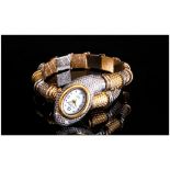 Ladies Novelty Wristwatch, In The Form Of A Coiled Serpent/Snake. Two Tone Metal, Quartz Movement,