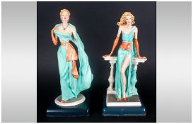 Pair Of Italian Decorative Resin Figures Of Elegant Women In Evening Dresses, signed to base. 11''