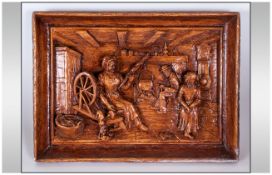 Black Forest Raised Hand Carved Decoration Wall Plaque - Cottage Interior - Approx 16x11 inches.