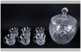 Waterford Very Fine and Impressive Cut Crystal Lidded Punch Bowl, Complete with Matching Set of