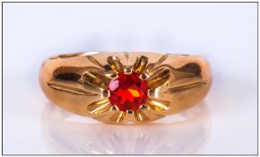 18ct Gold Set Single Stone Fire Opal Ring, Gypsy Setting, Fully hallmarked. 9 grams