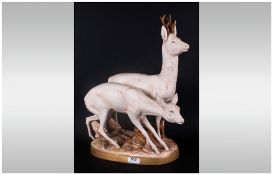 Royal Dux Animal Figure  Doe/Deer And Fawn In Standing Position. Pink triangle to base. Circa 1920'